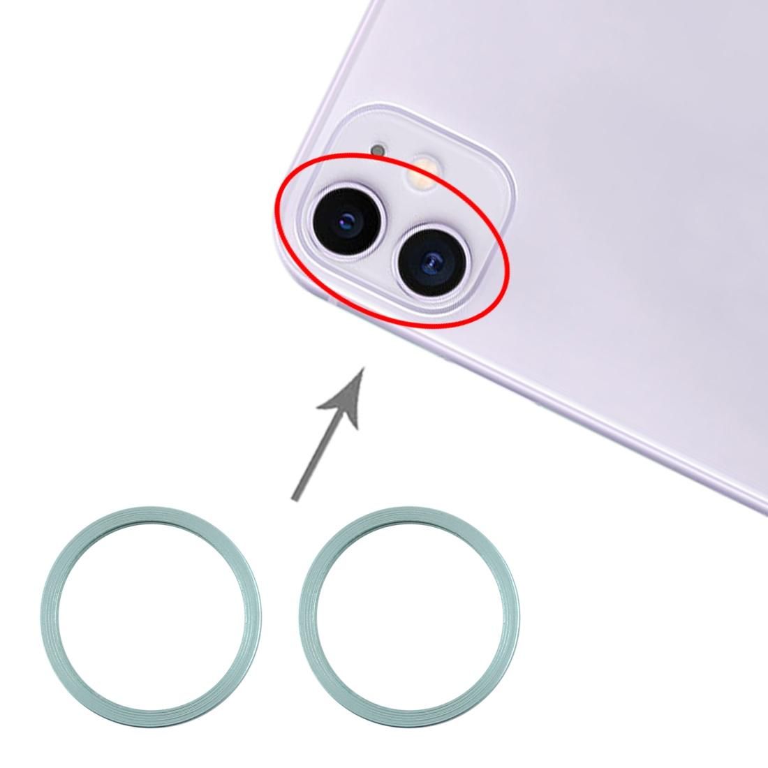 2 PCS Rear Camera Glass Lens Metal Protector Hoop Ring for iPhone 11 (Green)