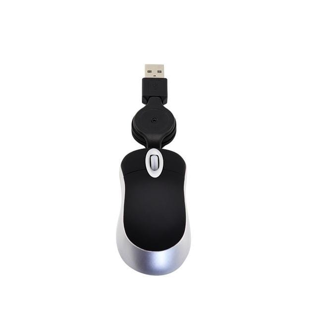 Mini Computer Mouse Retractable USB Cable Optical Ergonomic1600 DPI Portable Small Mice for Laptop (Black)