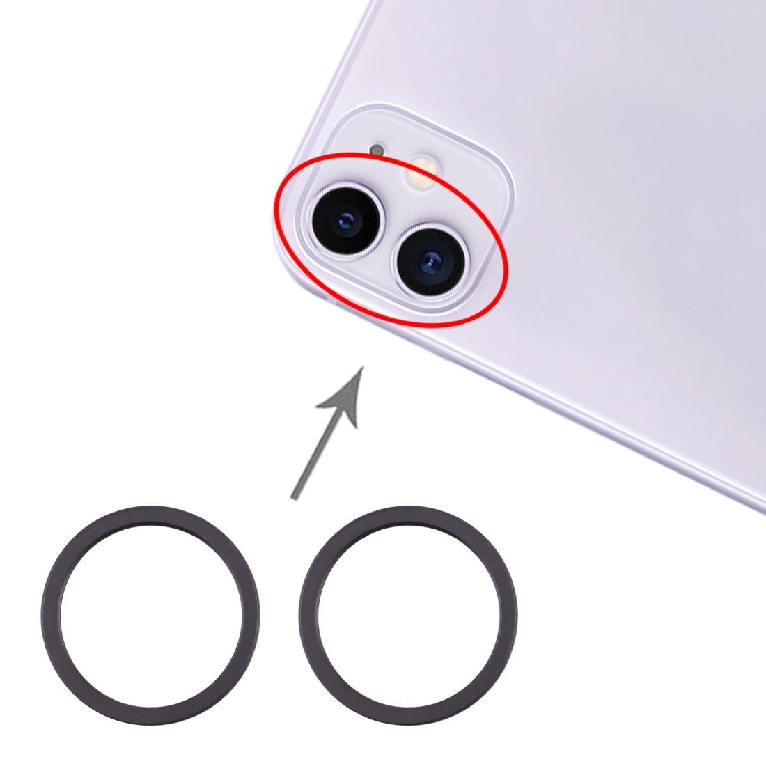 2 PCS Rear Camera Glass Lens Metal Protector Hoop Ring for iPhone 11 (Black)