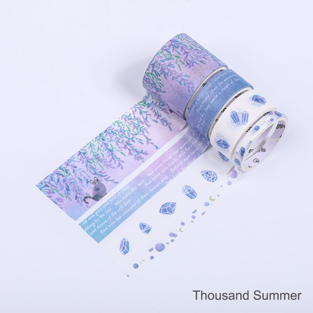 Washi Tape Set 4 Rolls 30mm 15mm 5mm Wide Decorative - Thousand Summer