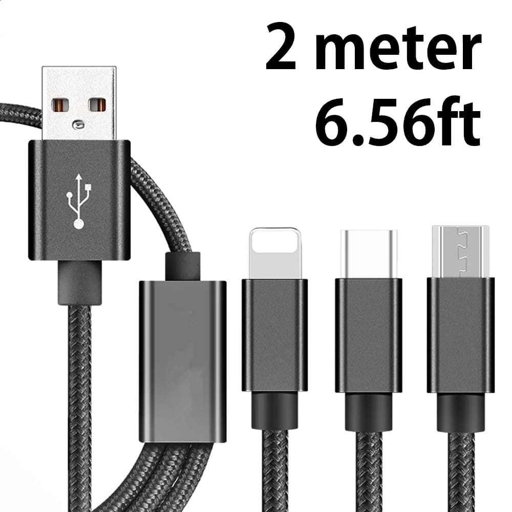 3 in 1 USB Cable Type-C/Lightning/Micro USB Charging Cable - 2 meter