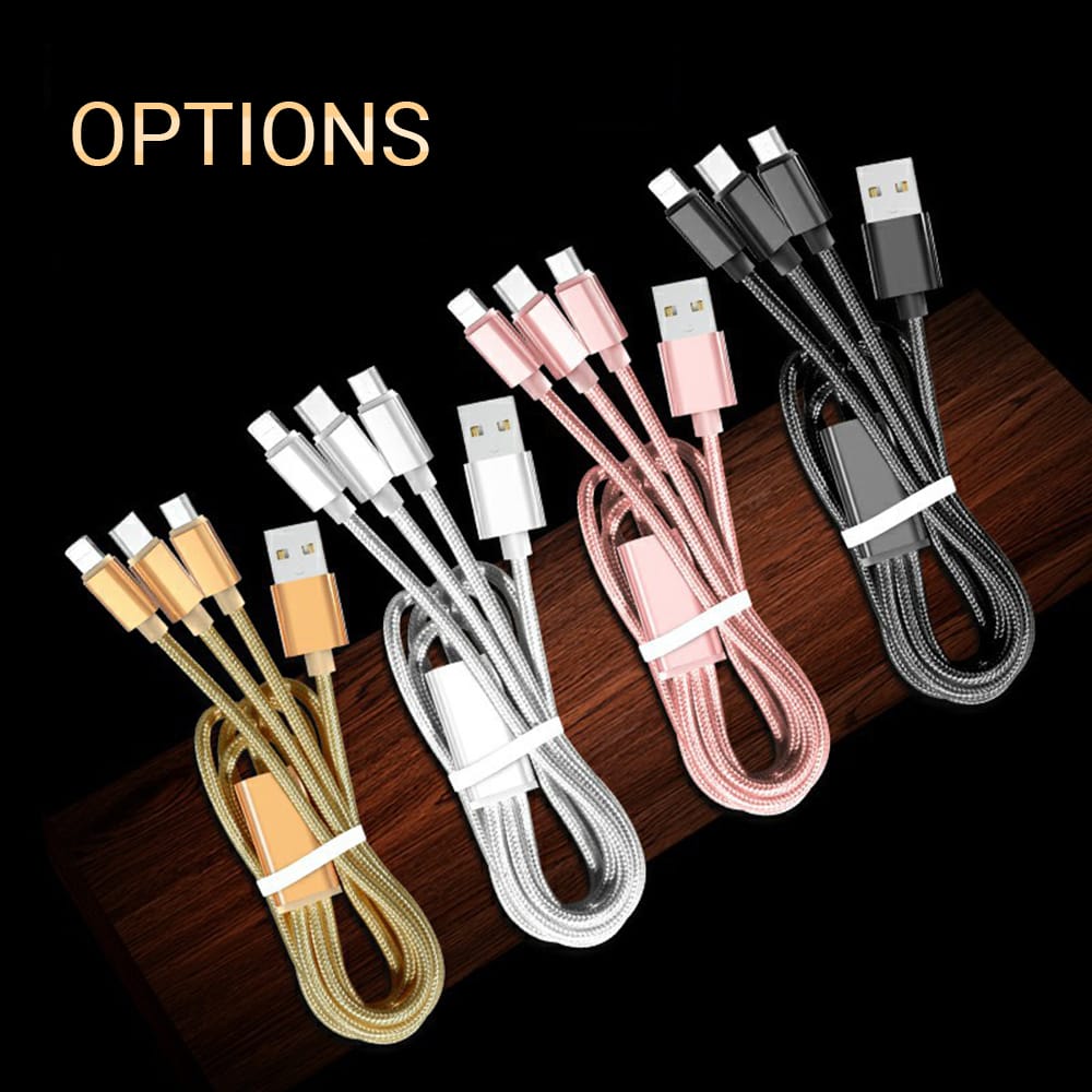 3 in 1 USB Cable Type-C/Lightning/Micro USB Charging Cable - 2 meter