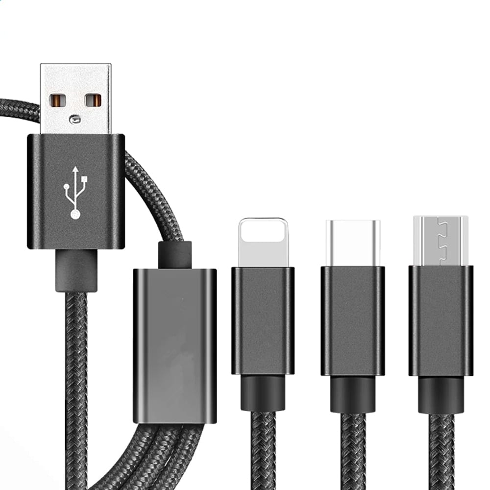 3 in 1 USB Cable Type-C/Lightning/Micro USB Charging Cable - 2 meter