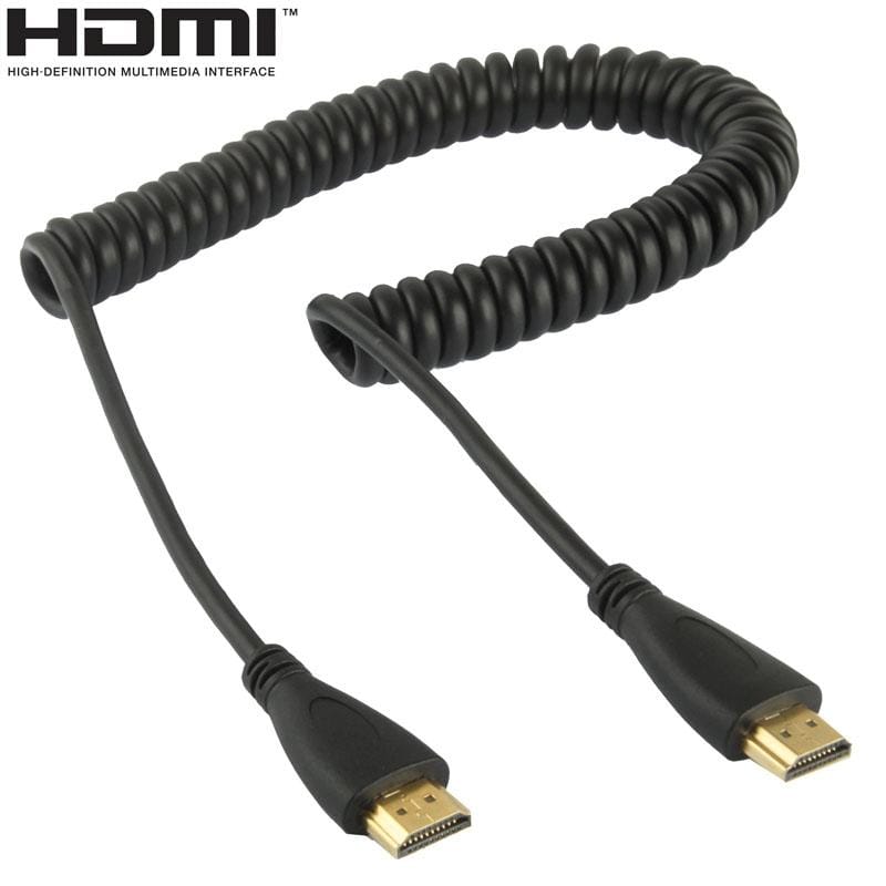 1.4 Version, Gold Plated 19 Pin HDMI Male to HDMI Male Coiled Cable, Support 3D / Ethernet, Length: 60cm