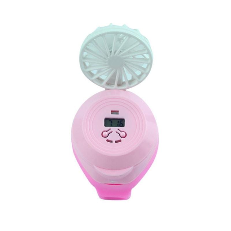 Student Creative Mini Electronic Watch with USB Charging Silent Fan (Pink)