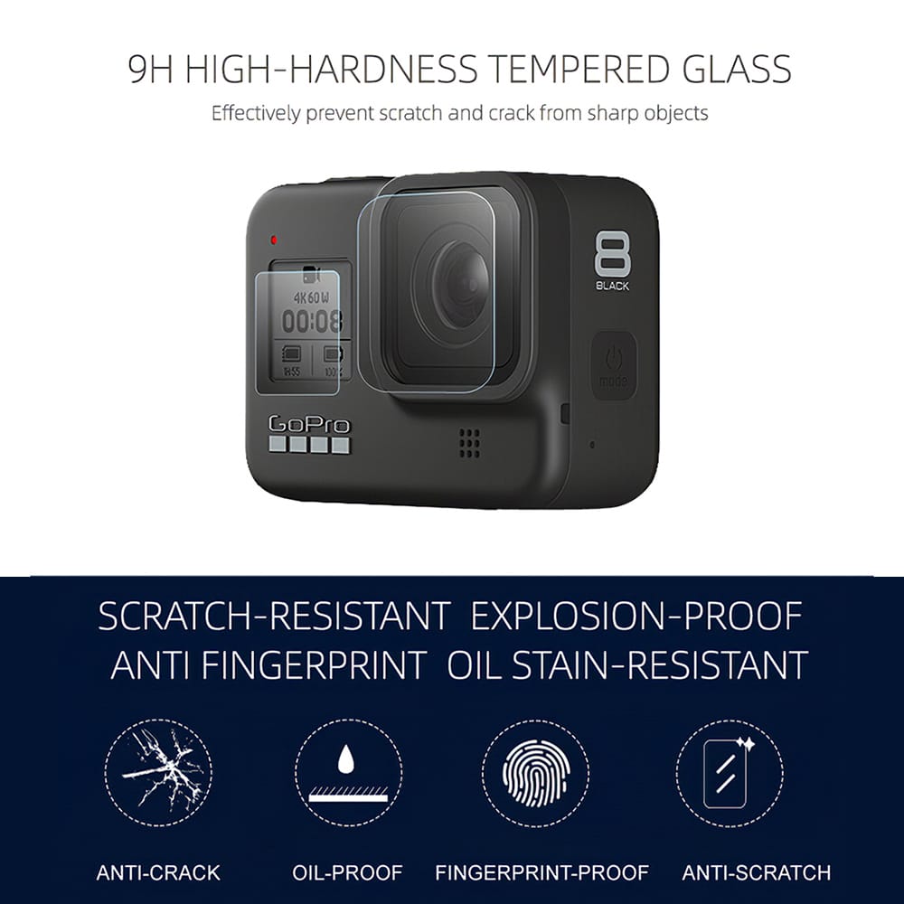 HD Tempered Glass Film Set for Go Pro HERO 8 Black Camera - 1