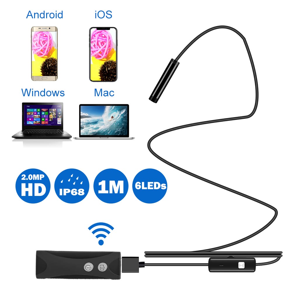 WIFI Endoscope Camera HD 1200P Mini Waterproof Soft Cable - 1M