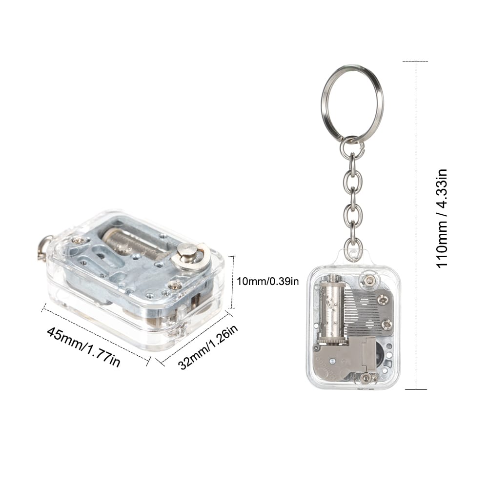 Transparent Clear Hand-operated Movement Music Box Keychain