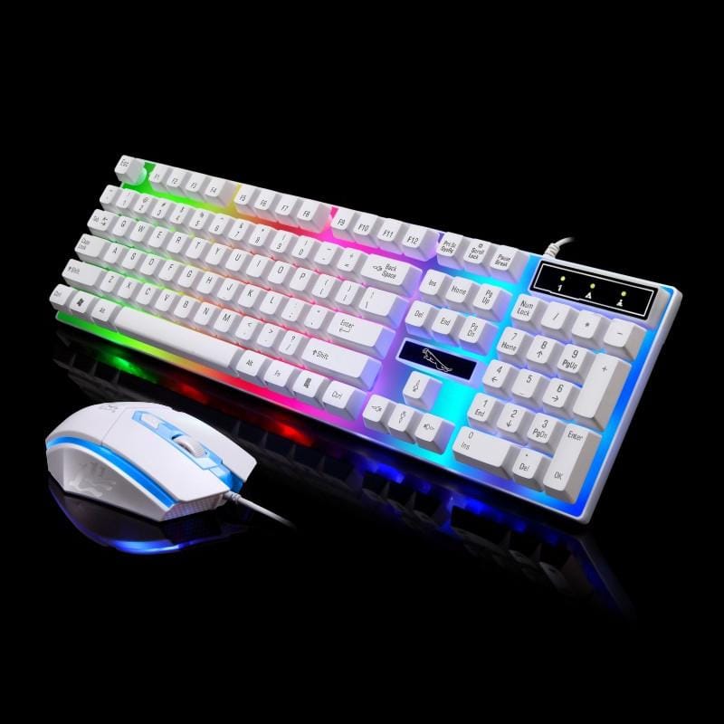 ZGB G21 1600 DPI Professional Wired Colorful Backlight Mechanical Feel Suspension Keyboard + Optical Mouse Kit for Laptop, PC (White)