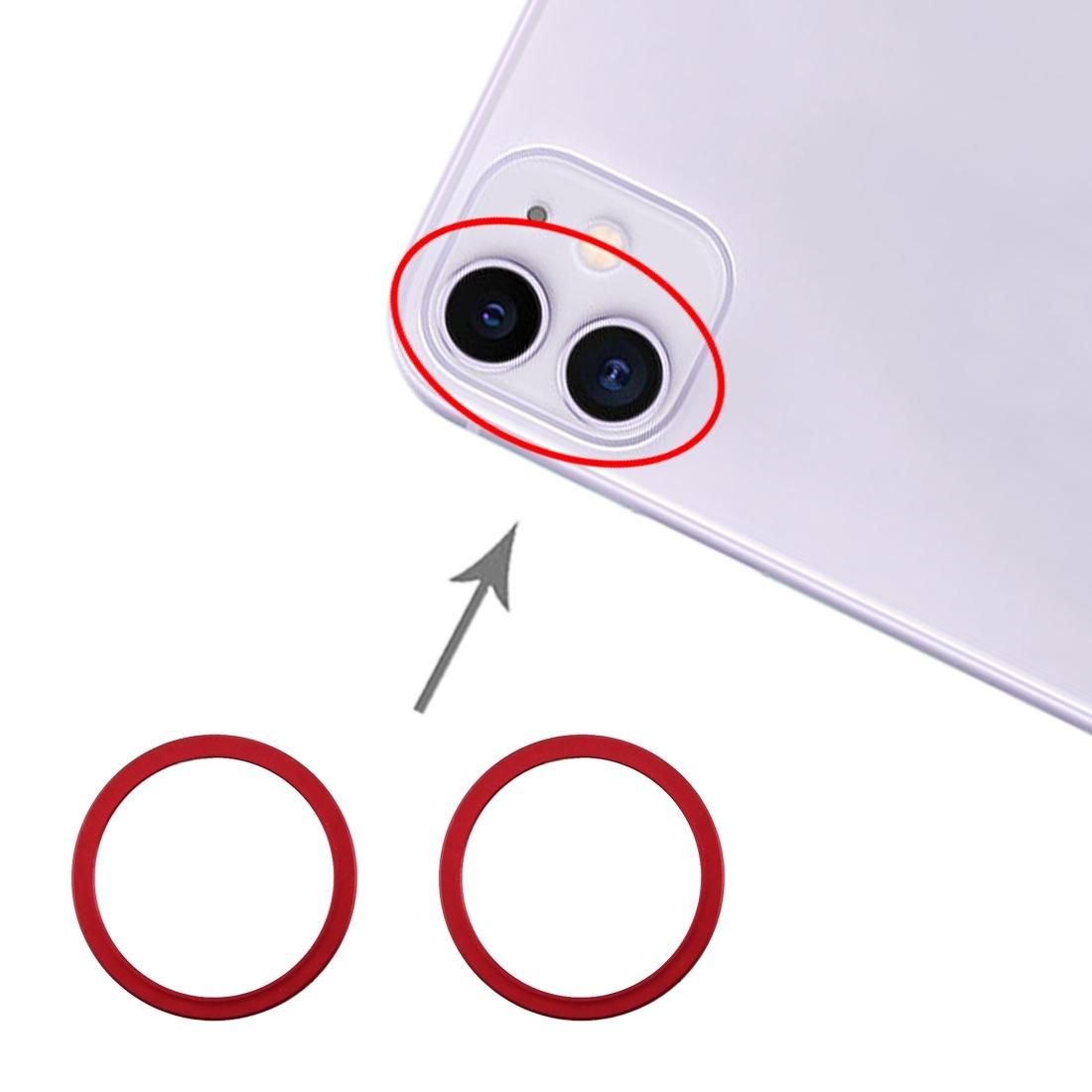 2 PCS Rear Camera Glass Lens Metal Protector Hoop Ring for iPhone 11 (Red)