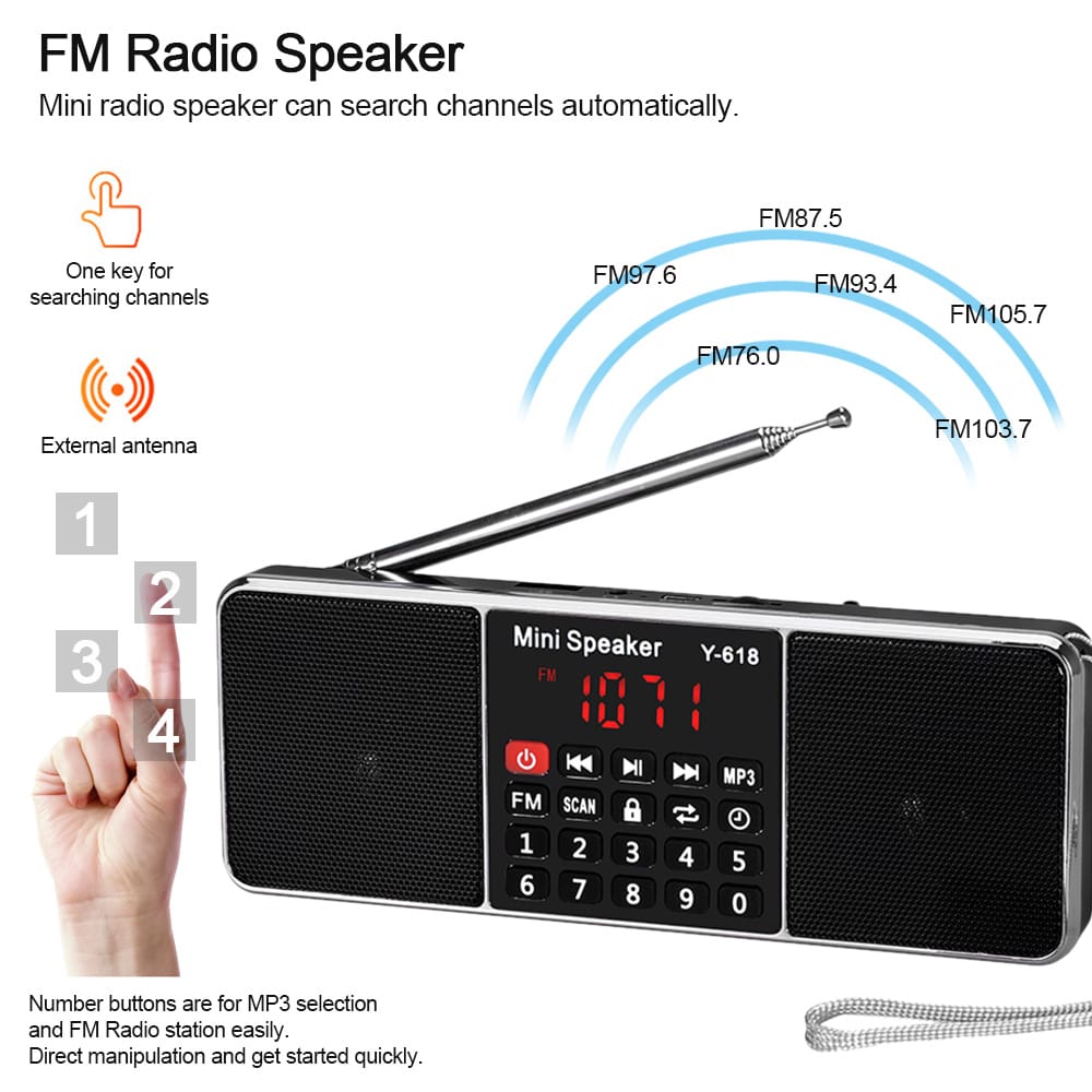 Y-618 Mini FM Radio Digital Portable Dual 3W Stereo Speaker