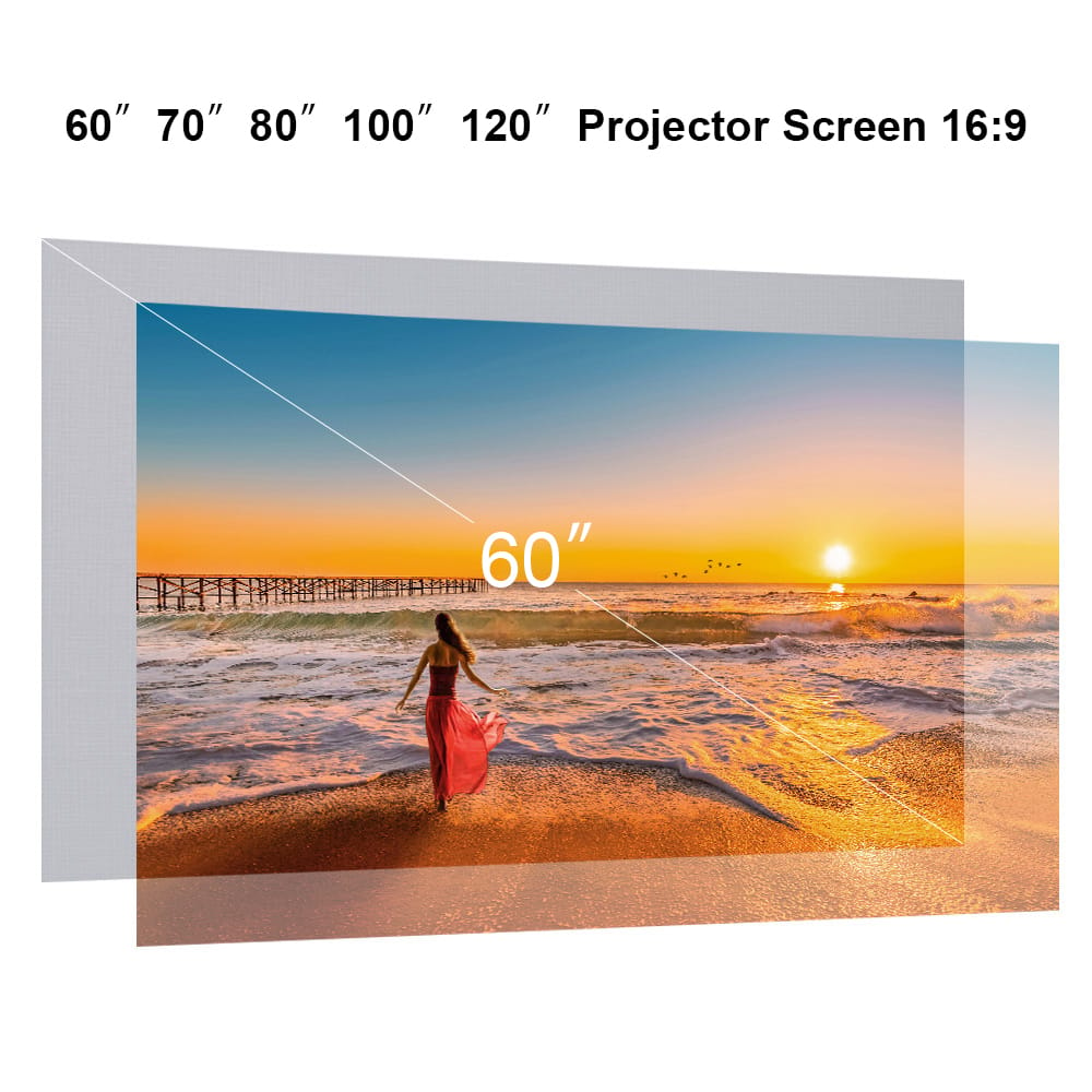 60-inch Portable Projector Screen HD 16:9 Frameless Video - 60-inch