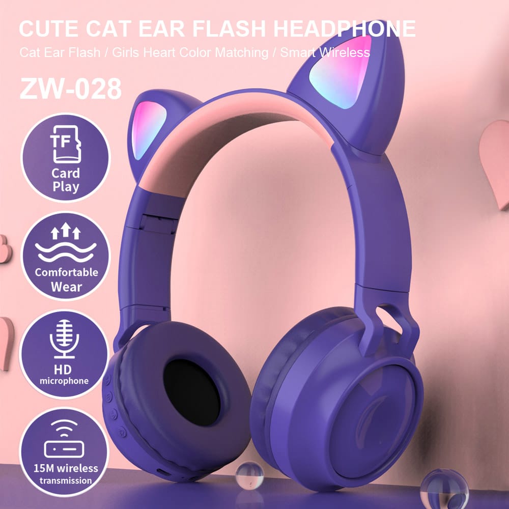 ZW-028 Wireless Bluetooth Headset Glowing Cat Ear Earphones