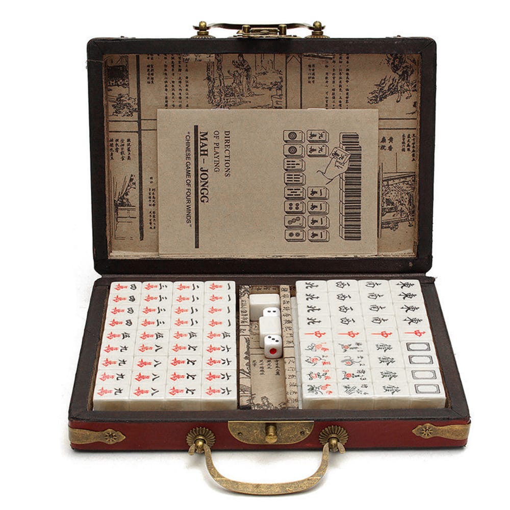 Portable Retro Mahjong Box Mah-Jong Chinese Numbered Mahjong