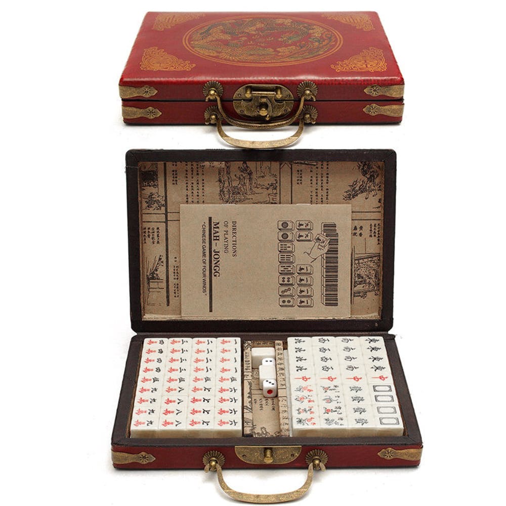 Portable Retro Mahjong Box Mah-Jong Chinese Numbered Mahjong