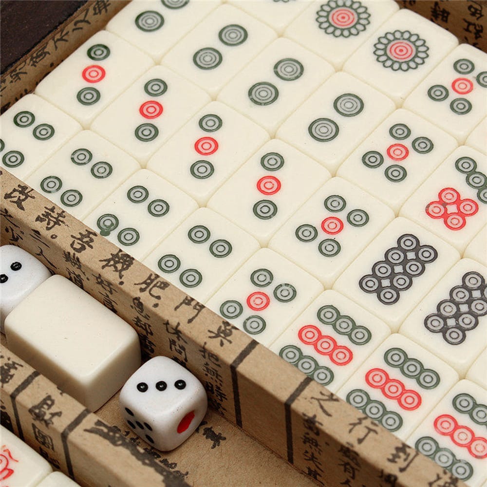 Portable Retro Mahjong Box Mah-Jong Chinese Numbered Mahjong