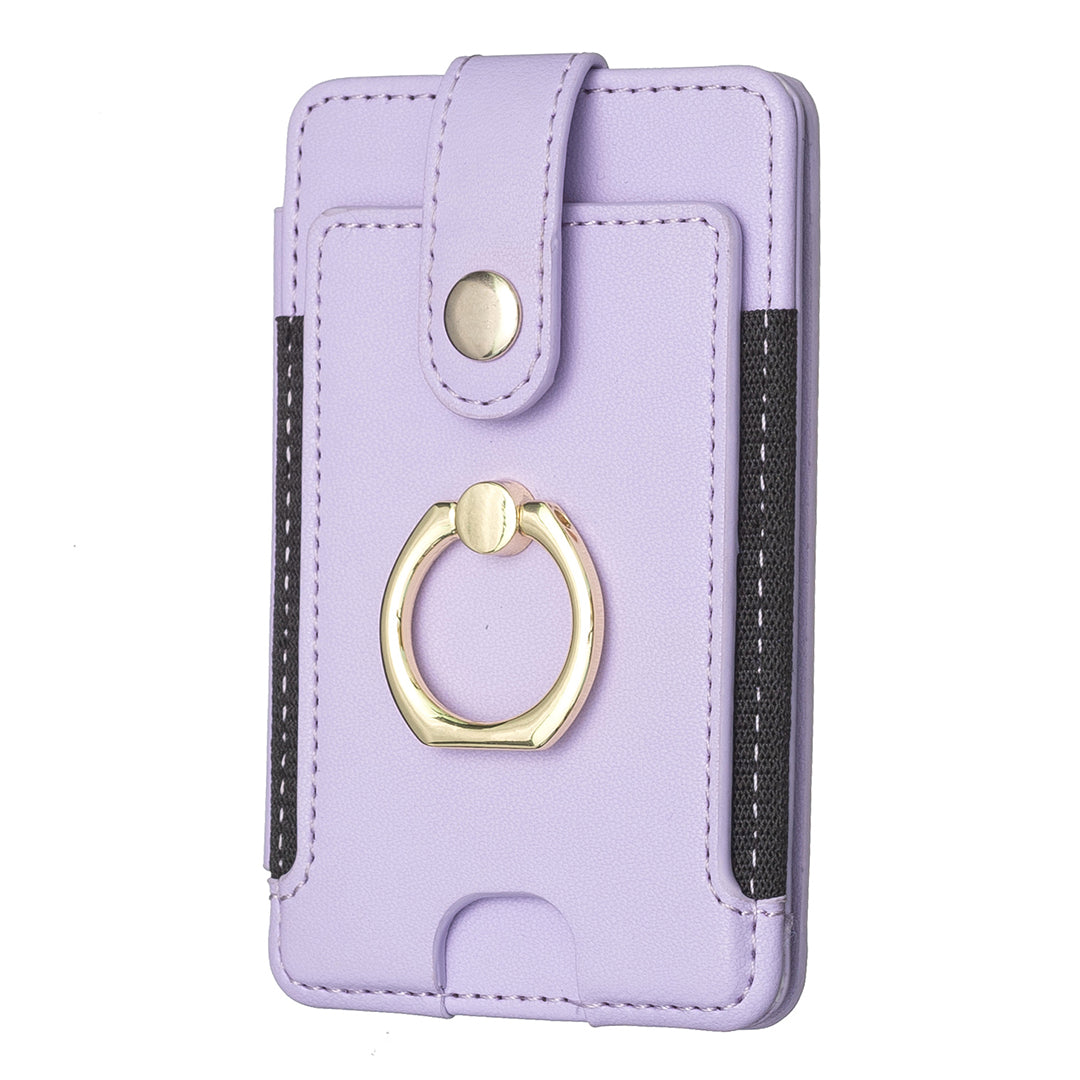 BFK03 Self-adhesive Phone Back Card Holder PU Leather Card Bag with Finger Ring Holder - Purple
