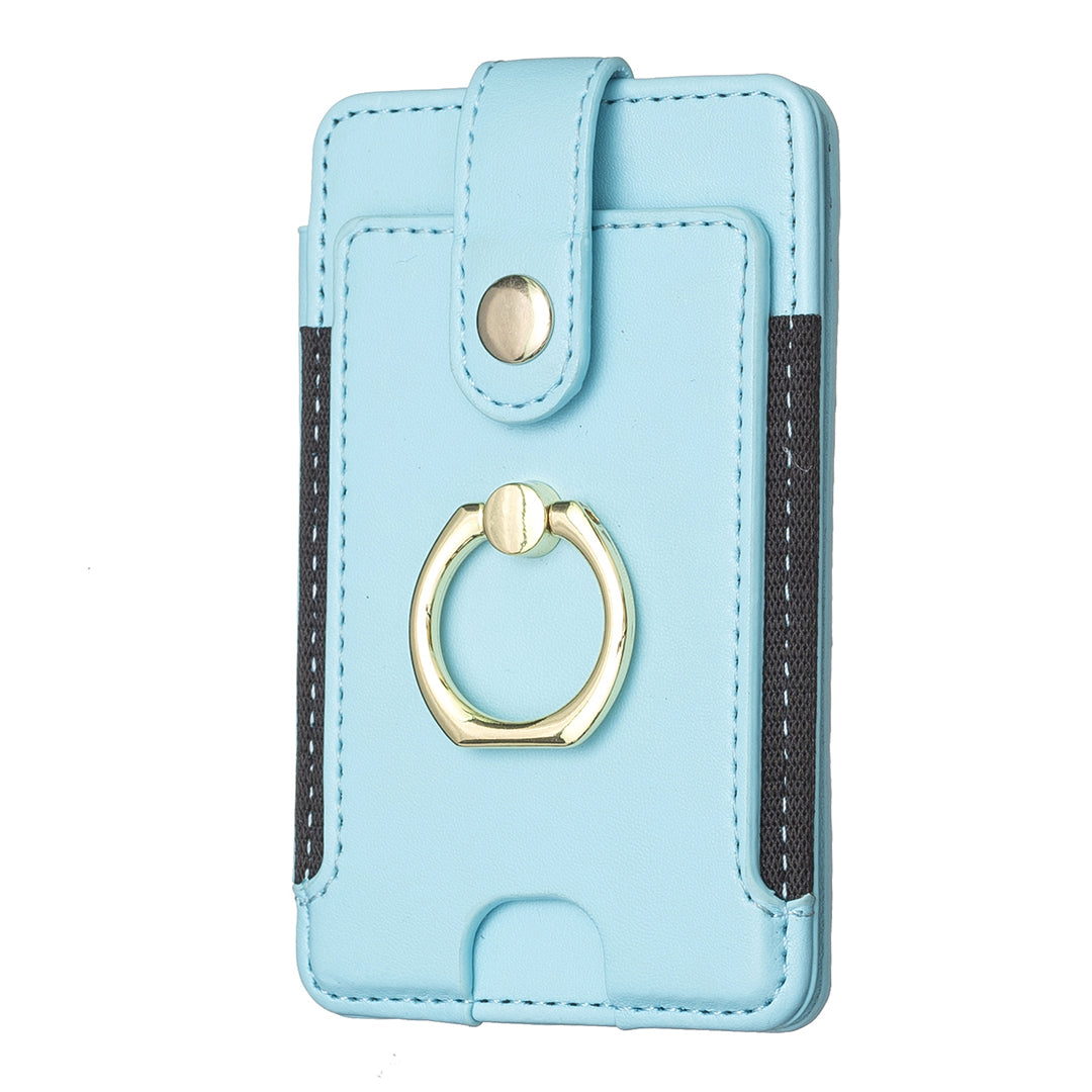 BFK03 Self-adhesive Phone Back Card Holder PU Leather Card Bag with Finger Ring Holder - Blue