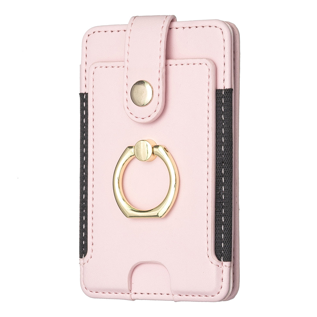 BFK03 Self-adhesive Phone Back Card Holder PU Leather Card Bag with Finger Ring Holder - Pink