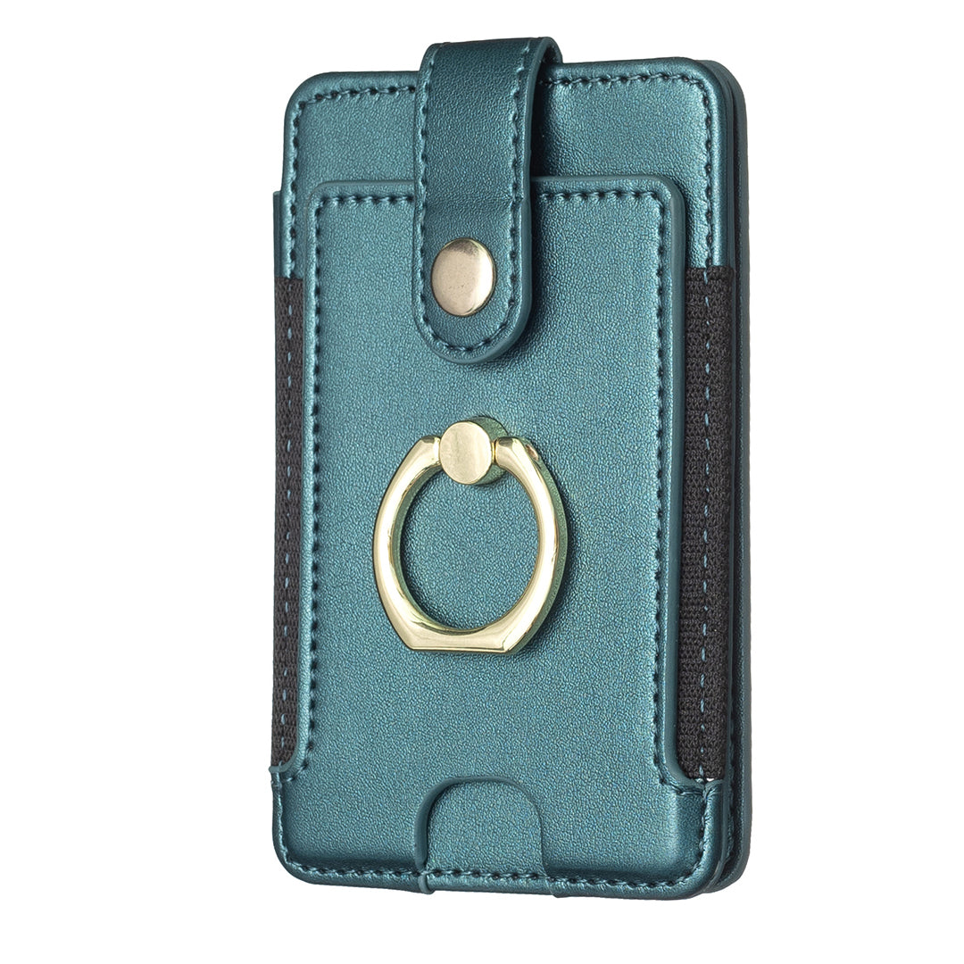 BFK03 Self-adhesive Phone Back Card Holder PU Leather Card Bag with Finger Ring Holder - Green