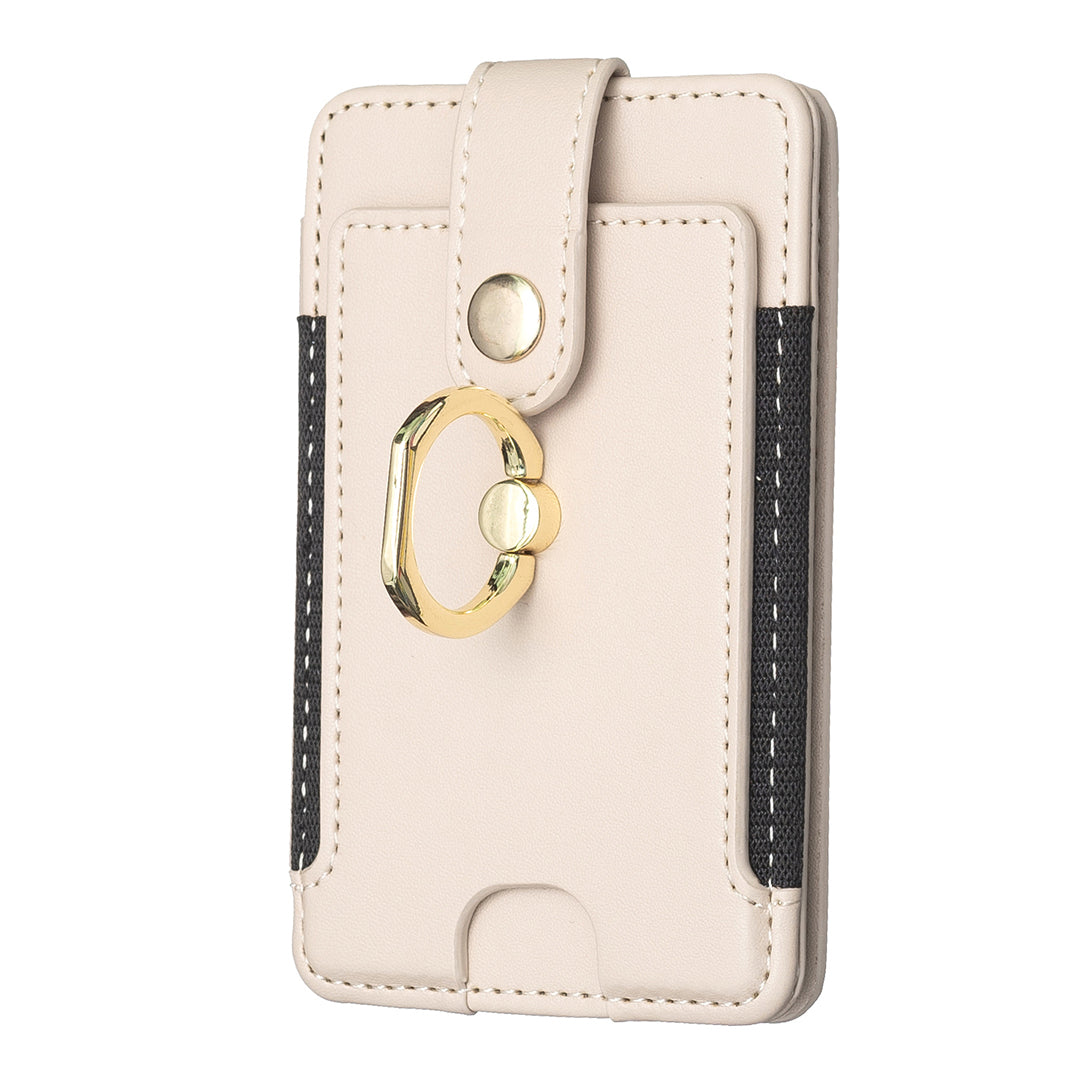 BFK03 Self-adhesive Phone Back Card Holder PU Leather Card Bag with Finger Ring Holder - Beige