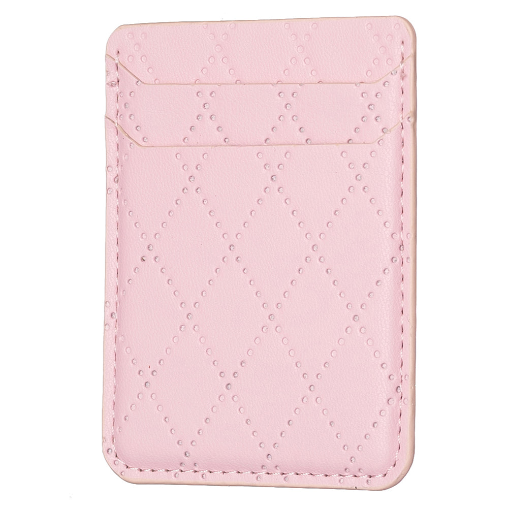 BFK11 Rhombus Design PU Leather Bank Card Bag Self-adhesive Phone Back Card Holder - Pink