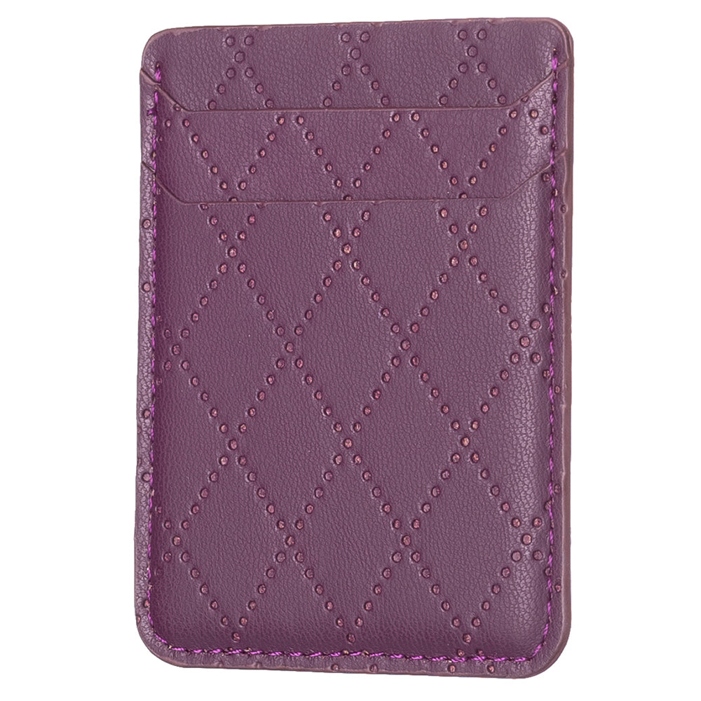 BFK11 Rhombus Design PU Leather Bank Card Bag Self-adhesive Phone Back Card Holder - Dark Purple