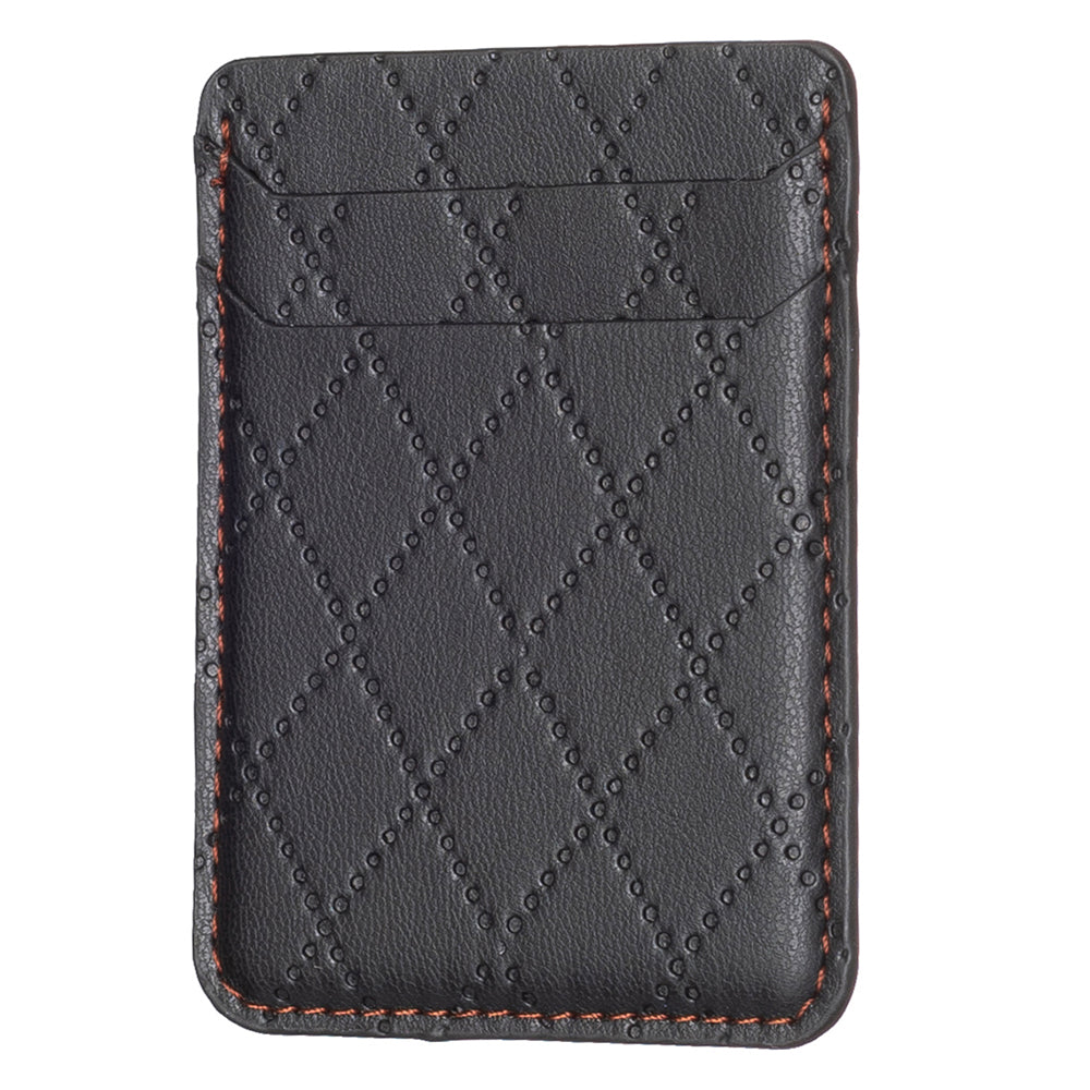 BFK11 Rhombus Design PU Leather Bank Card Bag Self-adhesive Phone Back Card Holder - Black