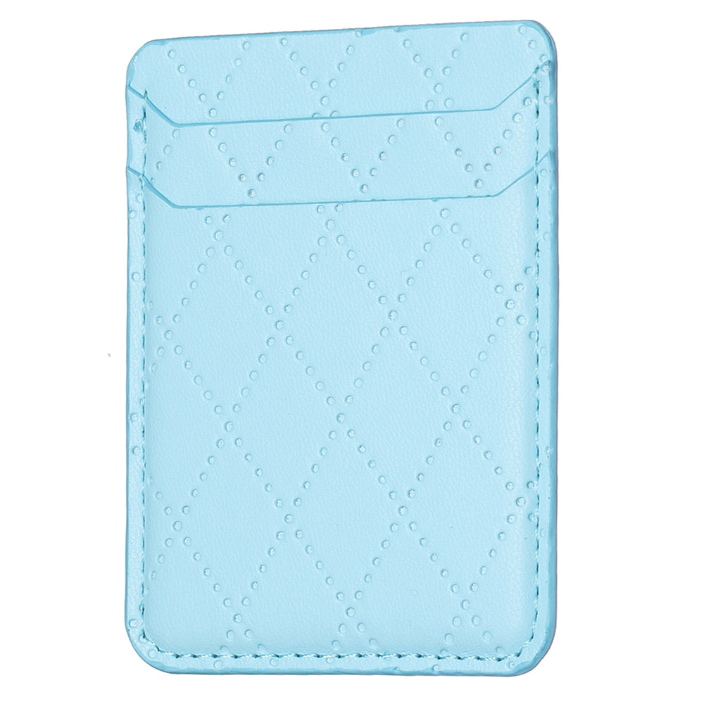 BFK11 Rhombus Design PU Leather Bank Card Bag Self-adhesive Phone Back Card Holder - Blue