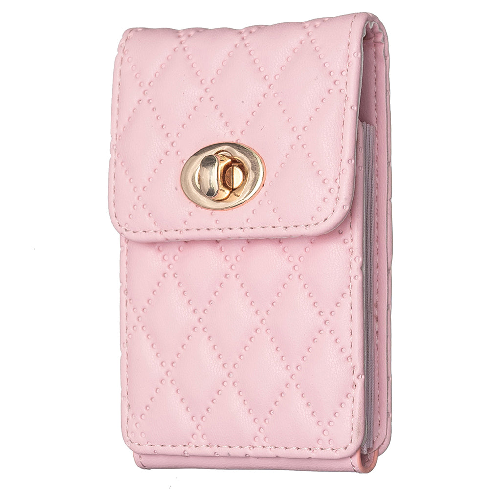 BFK07 Self-adhesive Phone Back Card Holder Metal Buckle PU Leather Multiple Cards Vertical Storage Bag - Pink