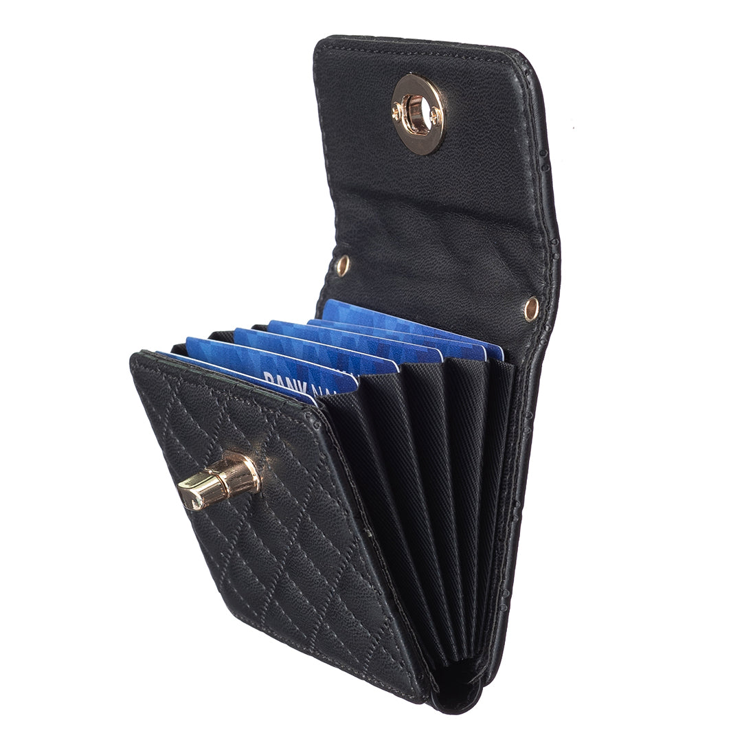 BFK09 Adhesive Phone Back Horizontal Card Holder Metal Buckle PU Leather Multiple Cards Storage Bag - Black