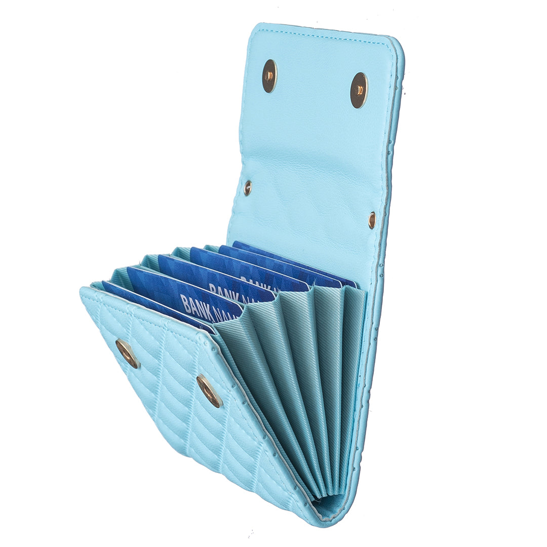 BFK10 Large Capacity Self-adhesive Phone Back Card Holder Horizontal Organ Type PU Leather Card Bag - Blue