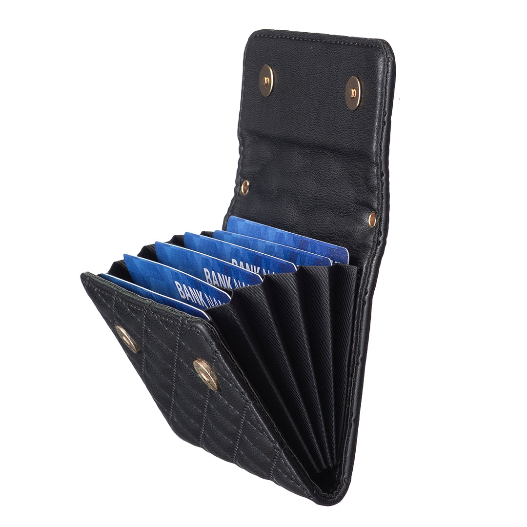 BFK10 Large Capacity Self-adhesive Phone Back Card Holder Horizontal Organ Type PU Leather Card Bag - Black