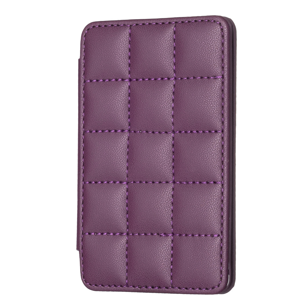 BFK01 3D Grid Design Phone Back Card Holder Self-adhesive PU Leather Card Bag - Dark Purple