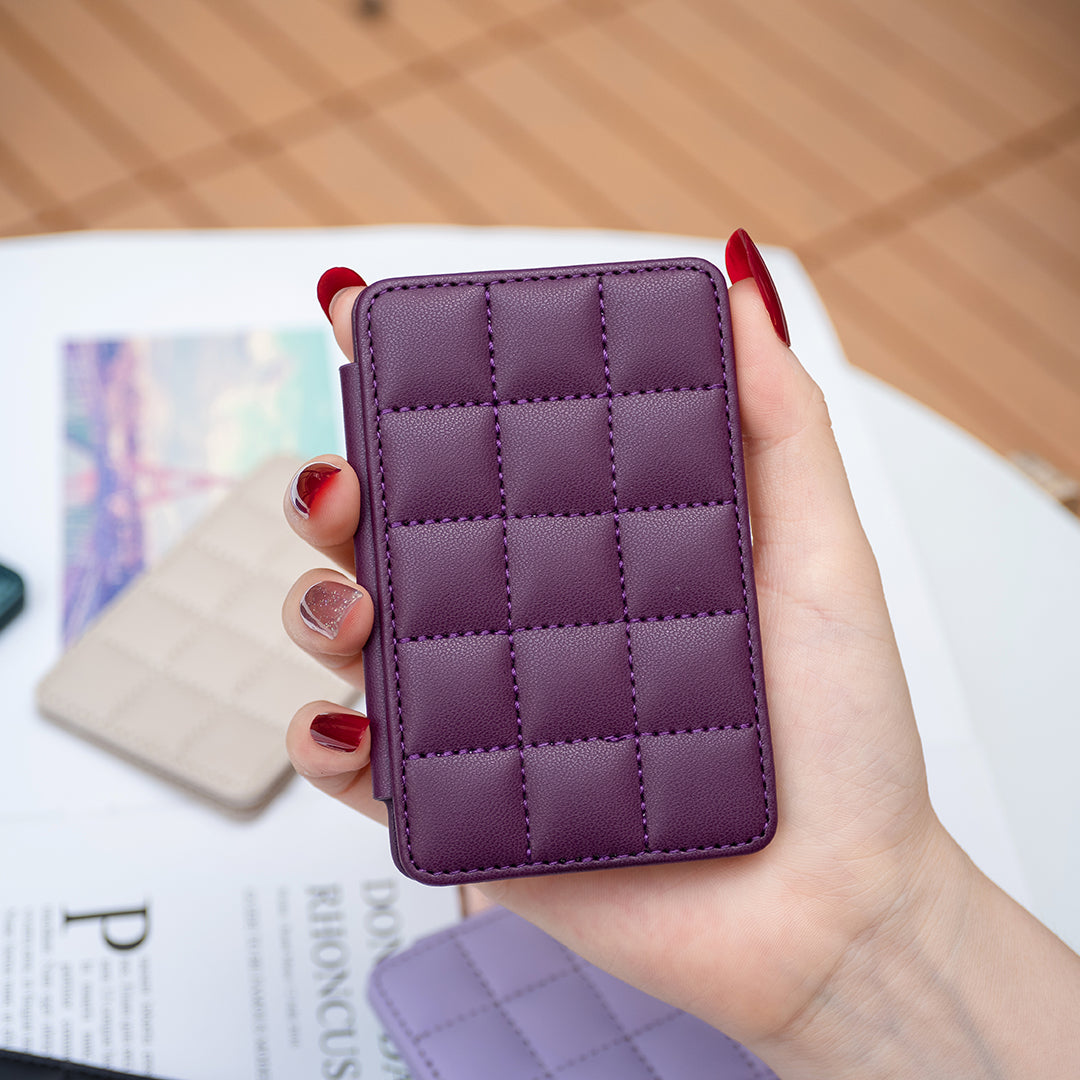 BFK01 3D Grid Design Phone Back Card Holder Self-adhesive PU Leather Card Bag - Dark Purple
