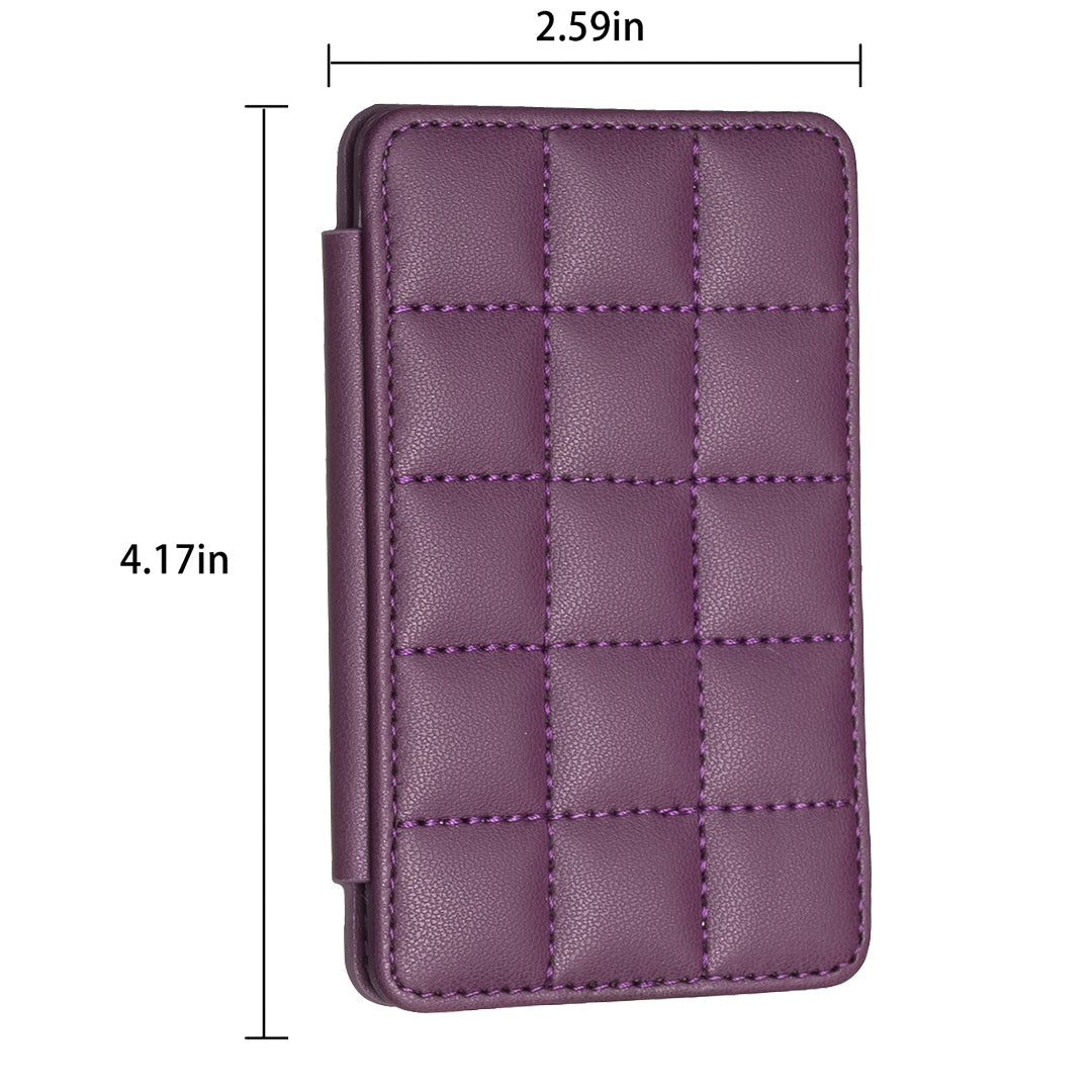 BFK01 3D Grid Design Phone Back Card Holder Self-adhesive PU Leather Card Bag - Dark Purple