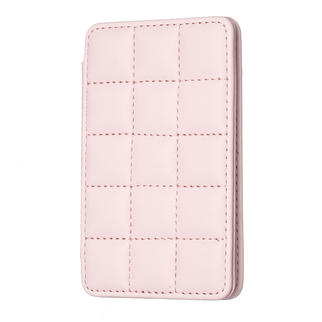 BFK01 3D Grid Design Phone Back Card Holder Self-adhesive PU Leather Card Bag - Pink