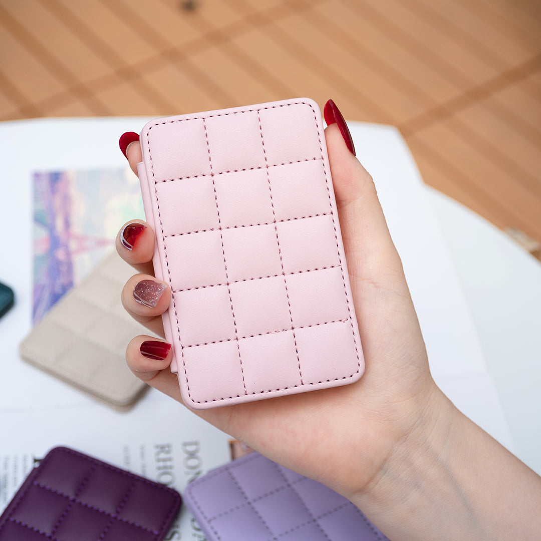 BFK01 3D Grid Design Phone Back Card Holder Self-adhesive PU Leather Card Bag - Pink