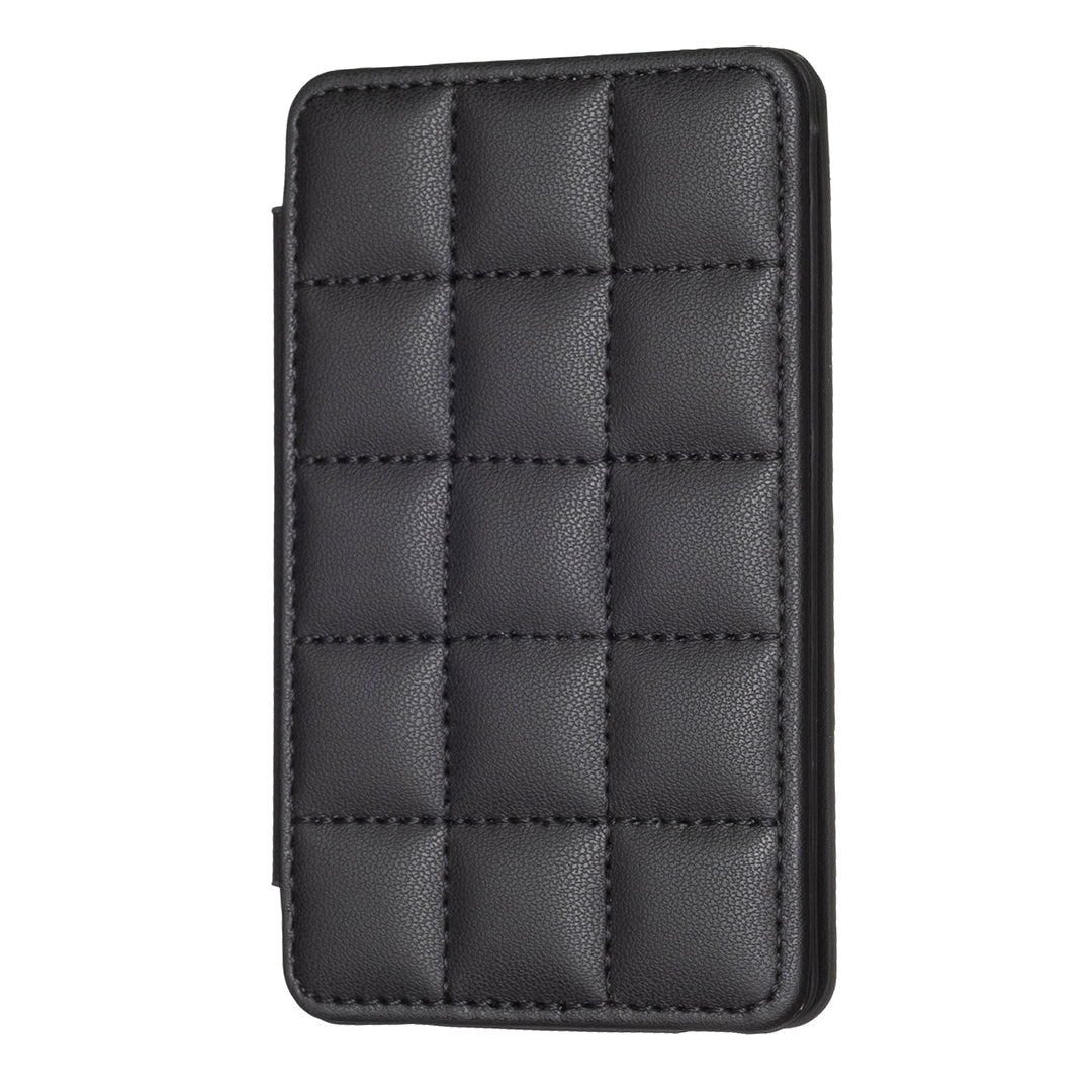 BFK01 3D Grid Design Phone Back Card Holder Self-adhesive PU Leather Card Bag - Black