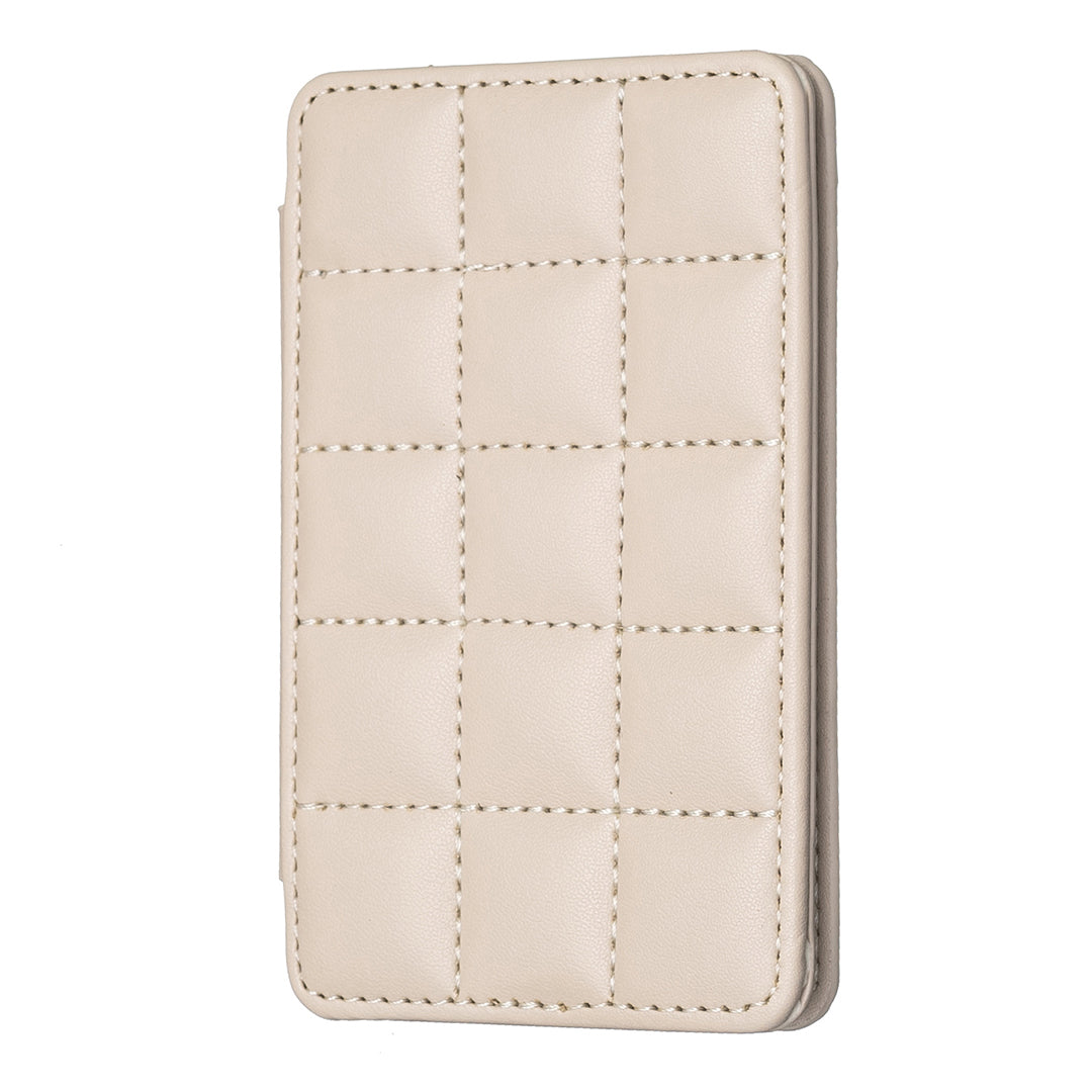 BFK01 3D Grid Design Phone Back Card Holder Self-adhesive PU Leather Card Bag - Beige