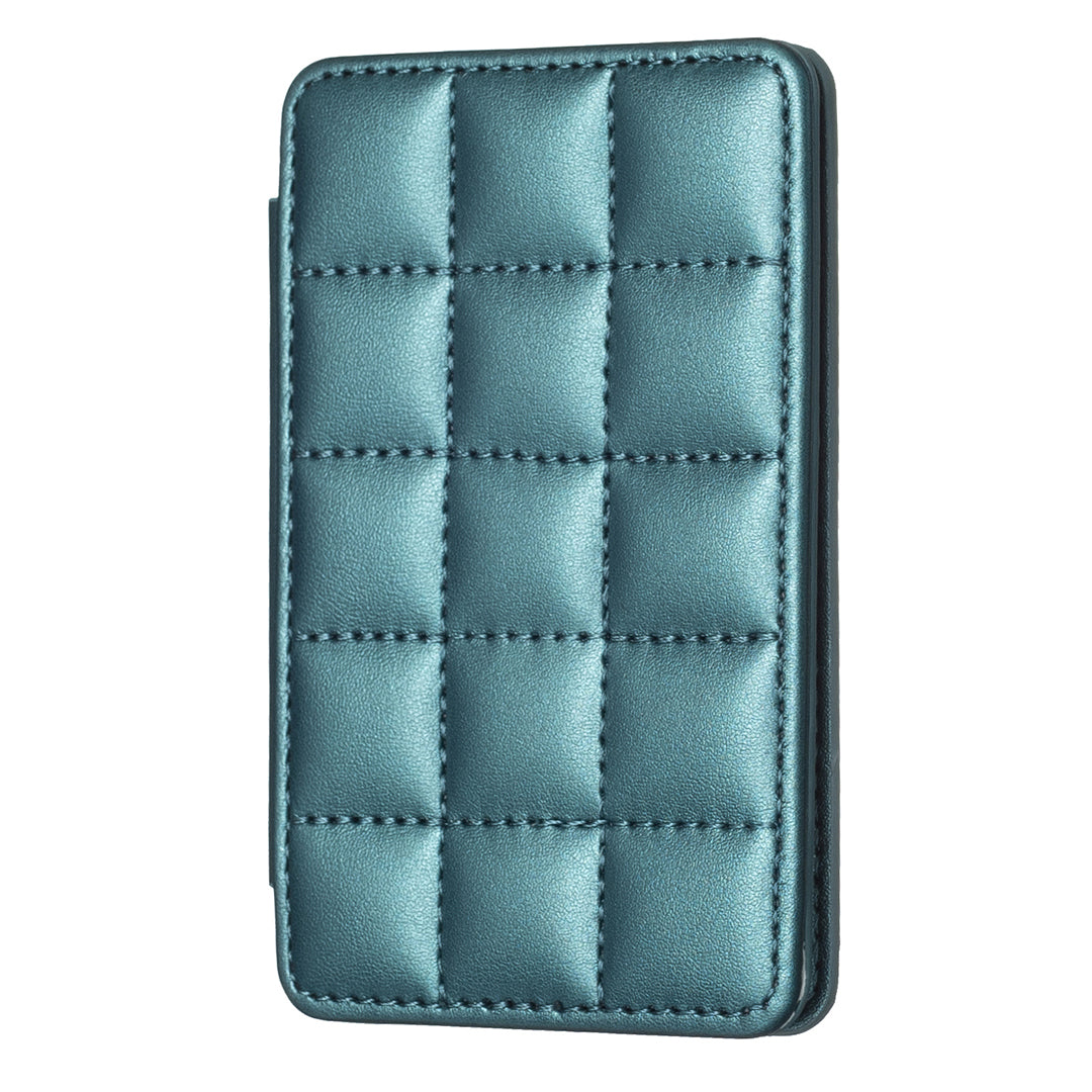 BFK01 3D Grid Design Phone Back Card Holder Self-adhesive PU Leather Card Bag - Green