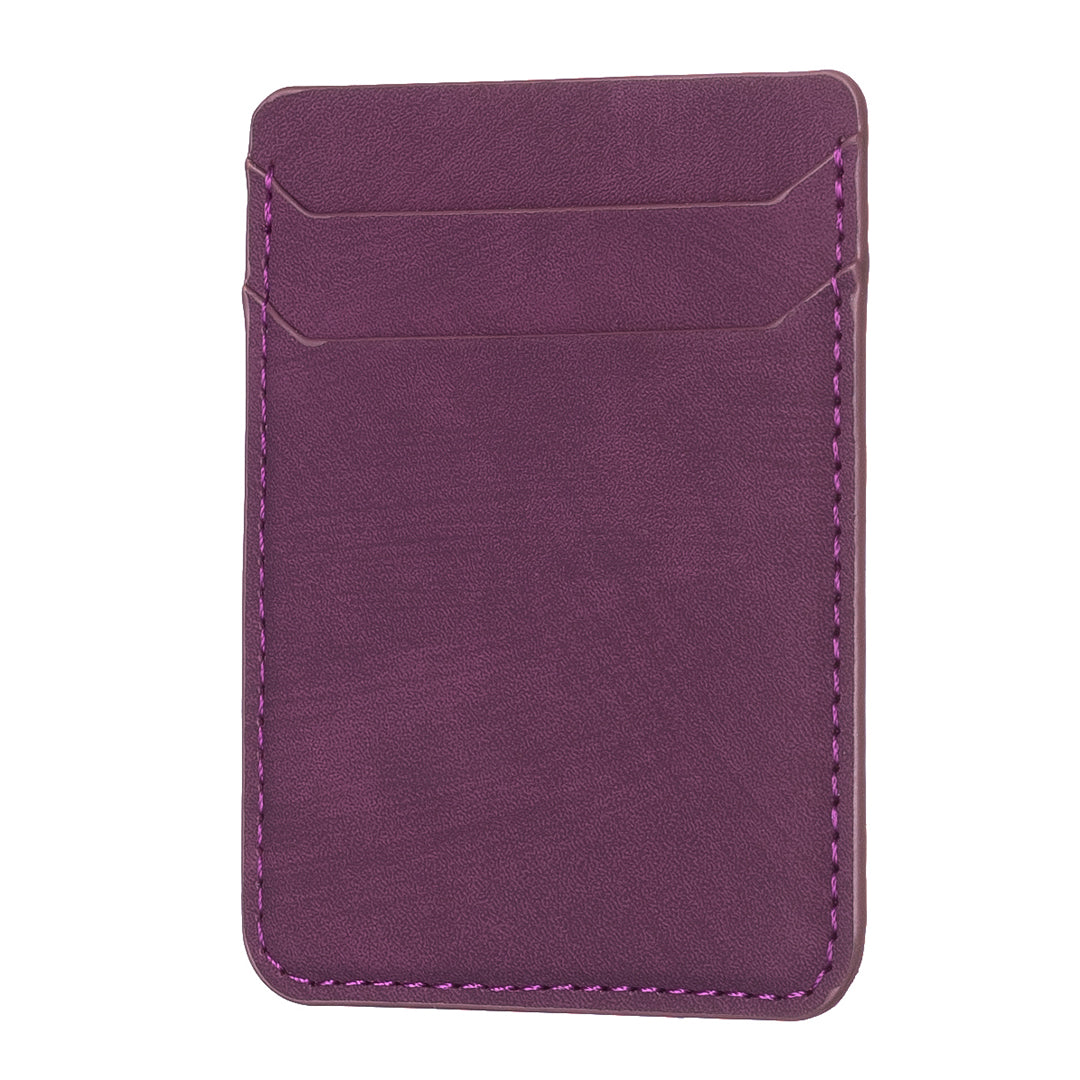 BFK13 Phone Card Holder Credit Card ID Case Pouch Matte Leather Stick On Pocket for Back of Phone - Dark Purple