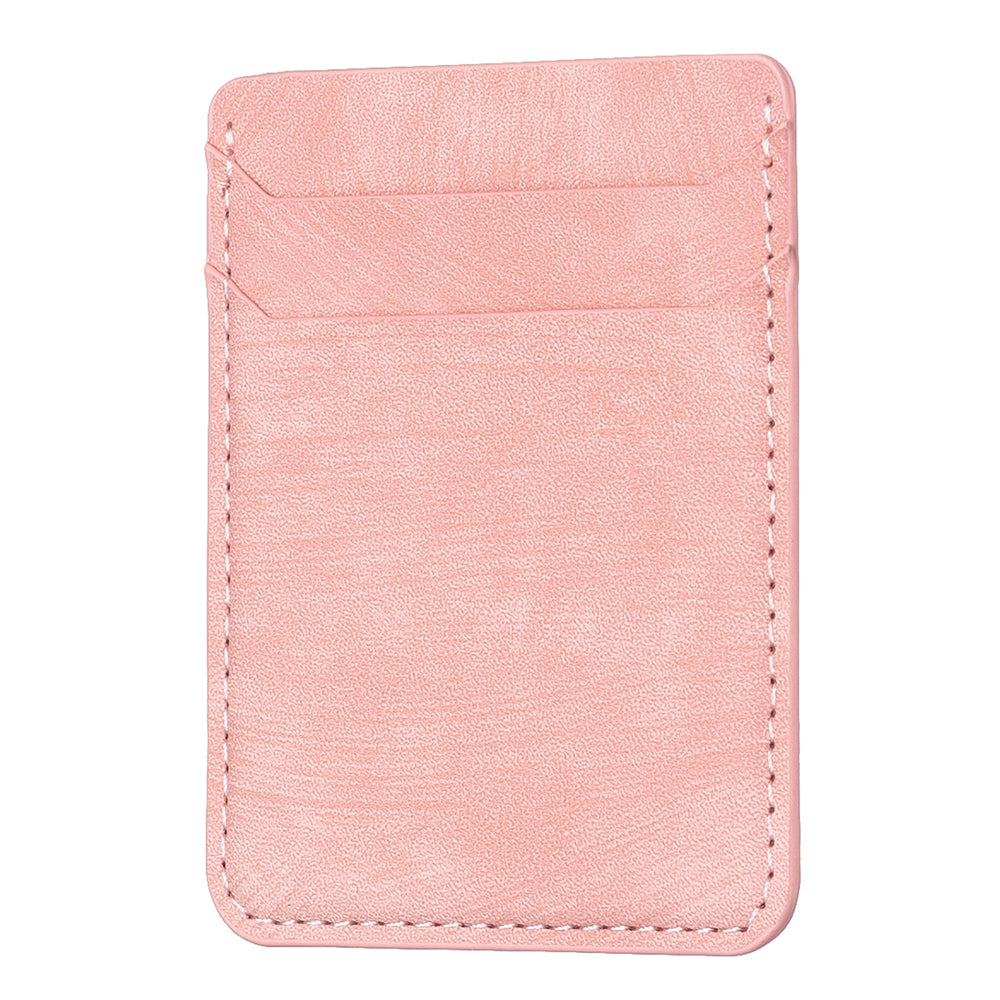 BFK13 Phone Card Holder Credit Card ID Case Pouch Matte Leather Stick On Pocket for Back of Phone - Pink
