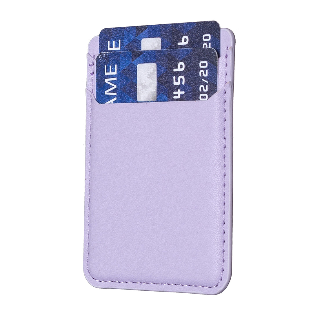 BFK12 Card Holder for Back of Phone Stick-on Credit Card Sleeve Pocket Litchi Leather Phone Pouch - Purple