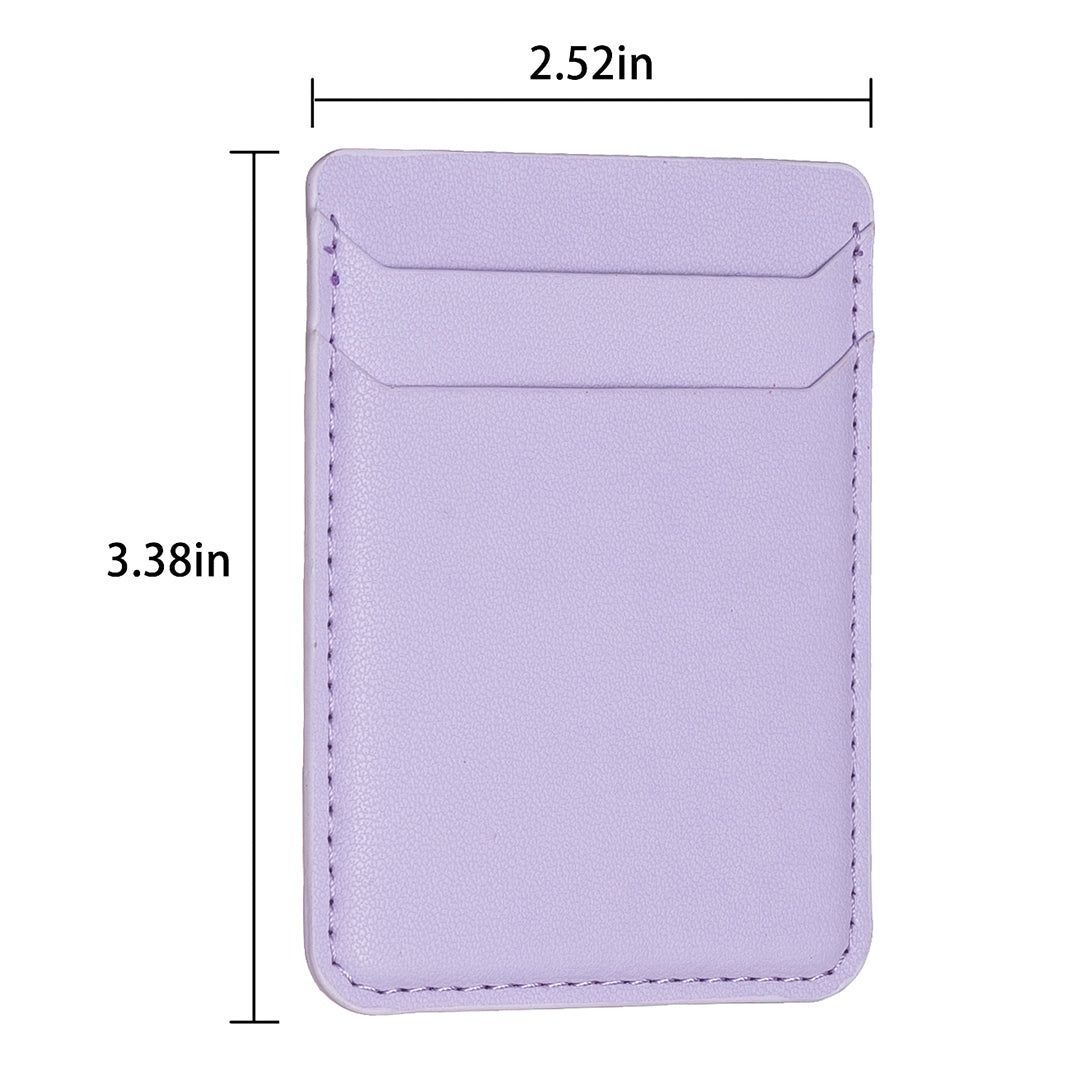 BFK12 Card Holder for Back of Phone Stick-on Credit Card Sleeve Pocket Litchi Leather Phone Pouch - Purple