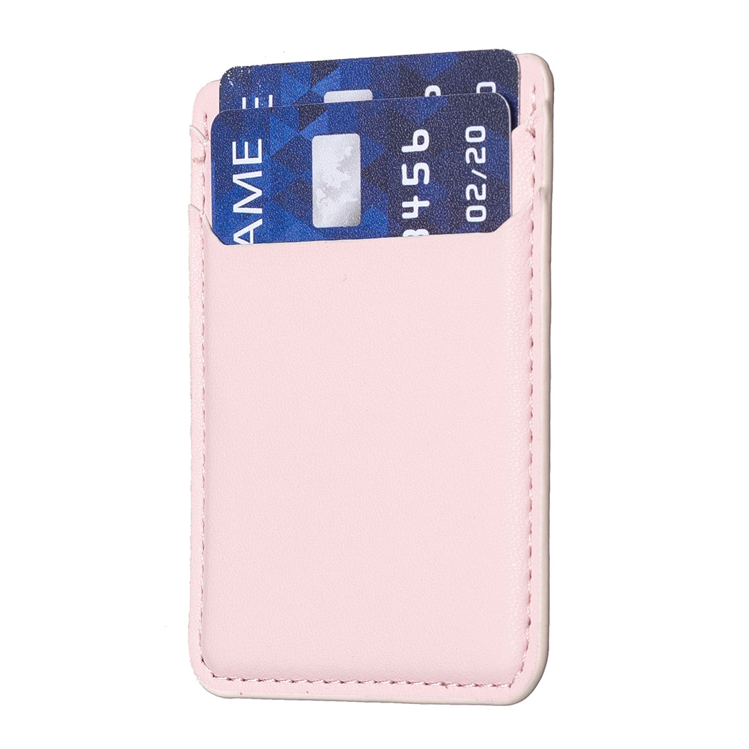 BFK12 Card Holder for Back of Phone Stick-on Credit Card Sleeve Pocket Litchi Leather Phone Pouch - Pink