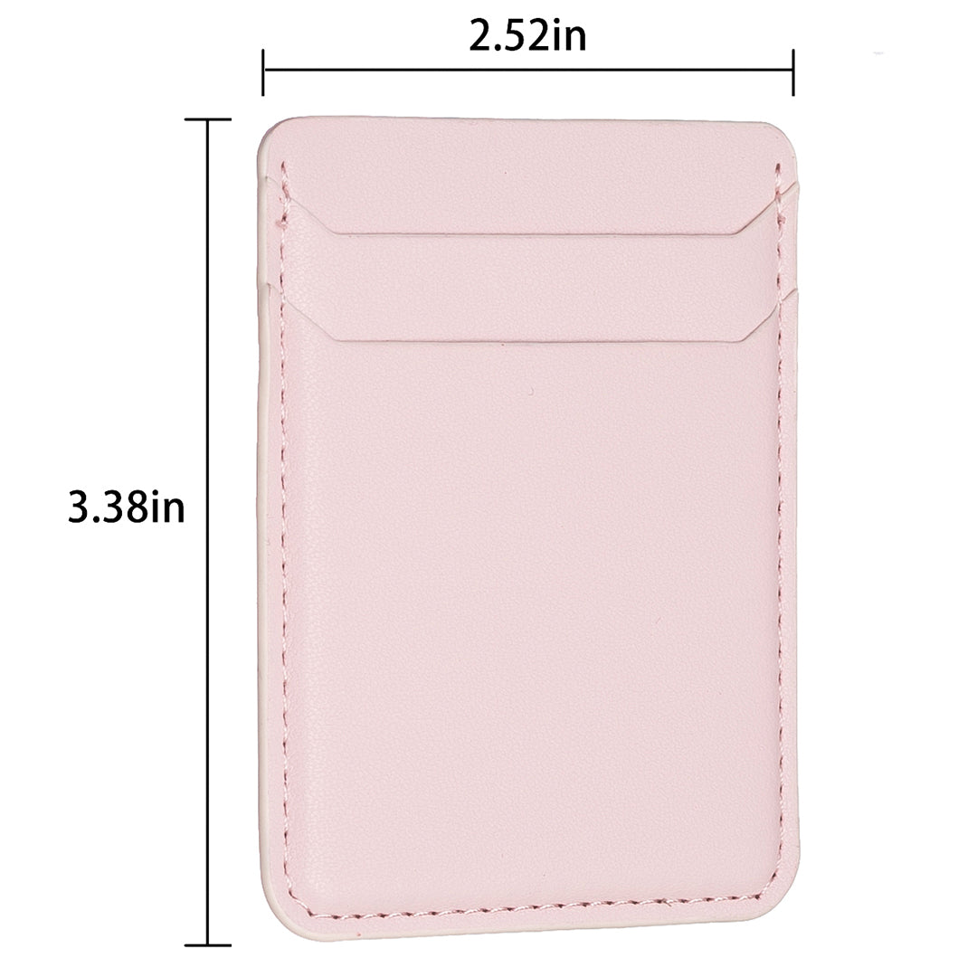 BFK12 Card Holder for Back of Phone Stick-on Credit Card Sleeve Pocket Litchi Leather Phone Pouch - Pink