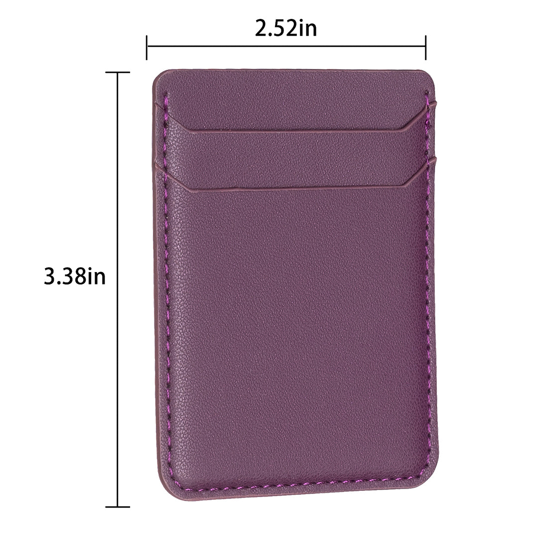 BFK12 Card Holder for Back of Phone Stick-on Credit Card Sleeve Pocket Litchi Leather Phone Pouch - Dark Purple