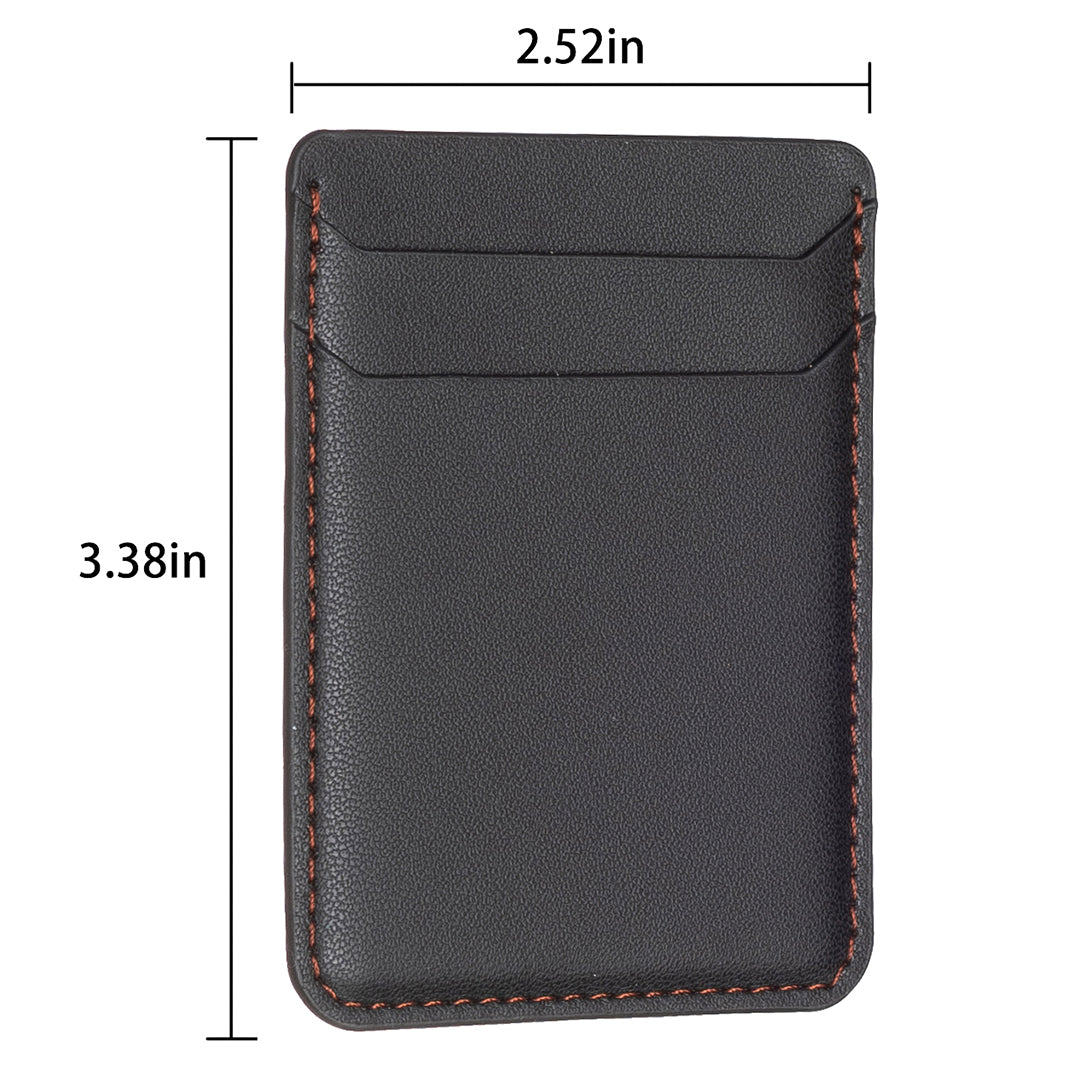 BFK12 Card Holder for Back of Phone Stick-on Credit Card Sleeve Pocket Litchi Leather Phone Pouch - Black