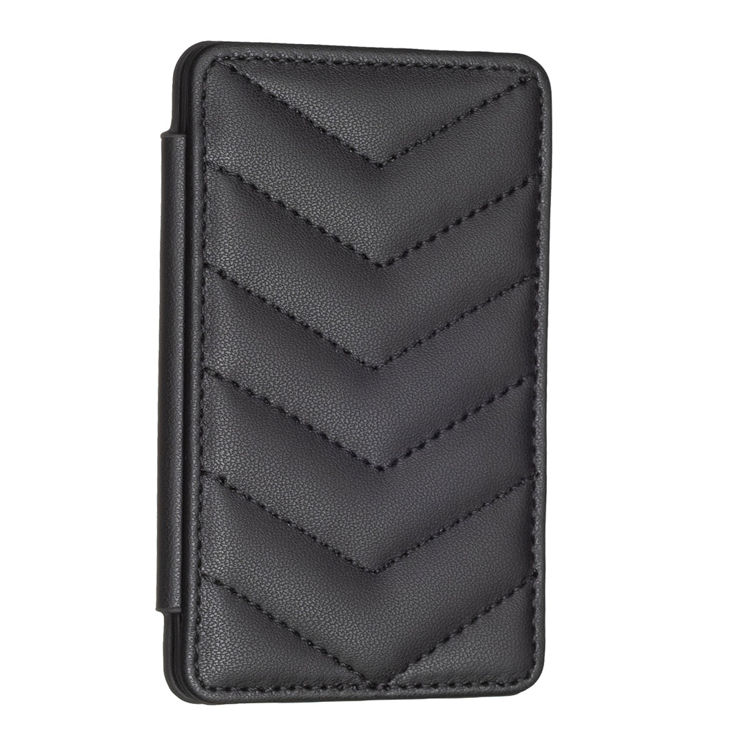 BFK02 Phone Card Holder Leather ID Case Sticker 3D Wave Pattern Pocket Pouch for Phone Case - Black